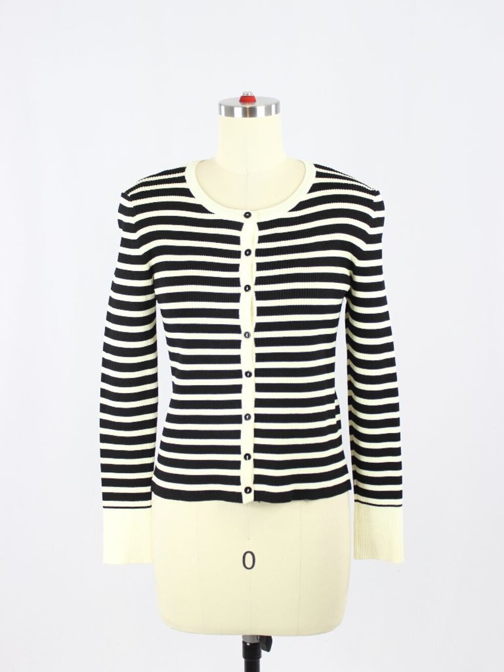 NWOT ZARA Black Ivory Striped Polyamide Ribbed Knit Cardigan Sweater, Size M
